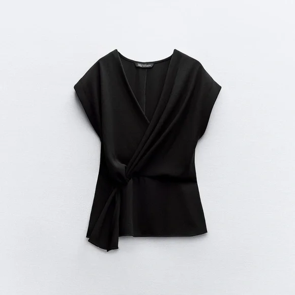 ZARA KNOTTED CREPE TOP
Color: Black - Picture 2 of 6